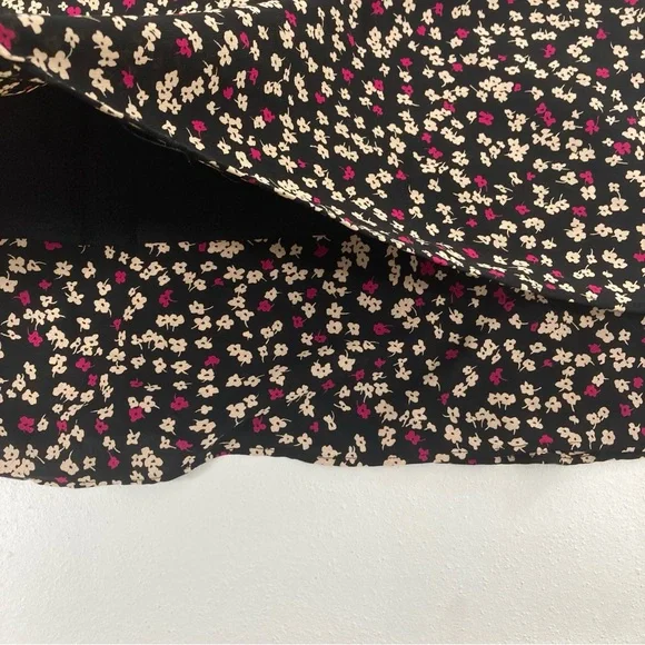 Jones New York Midi Dress Size 12 Women Black Floral Short Sleeve V Neck Pull On - Picture 5 of 16